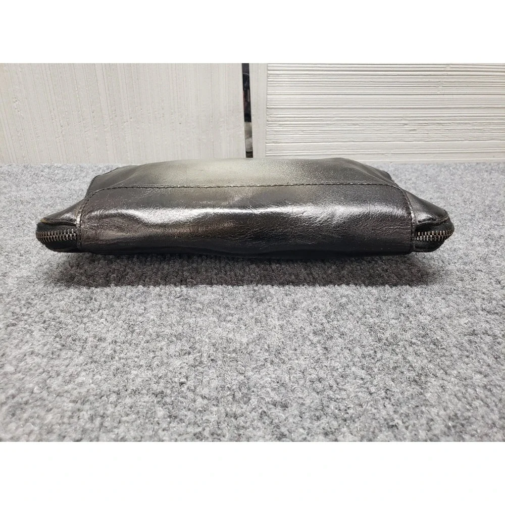 Lavorazione Artigianale Men Leather Clutch Bag Shinny Black Zip Lined Outdoor